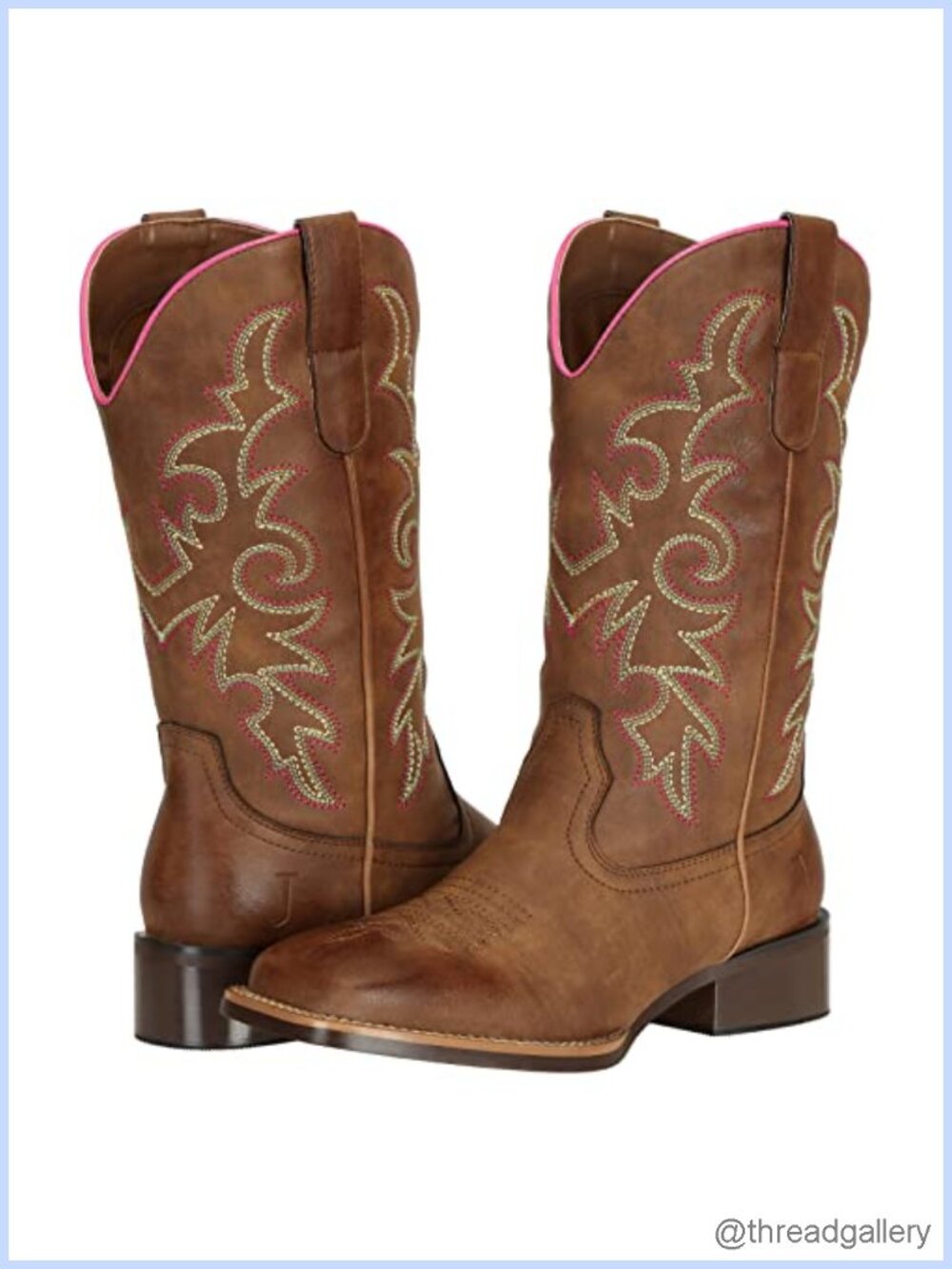 Wide Calf Western Cowboy Boots Square Toe Embroidered Faux Leather